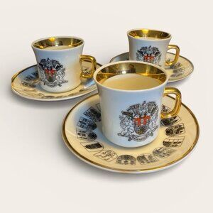 SET OF 3 VINTAGE PIRKEN HAMMER TEA CUPS & SAUCERS-EPIAG-Czech LO453-ATHOS-